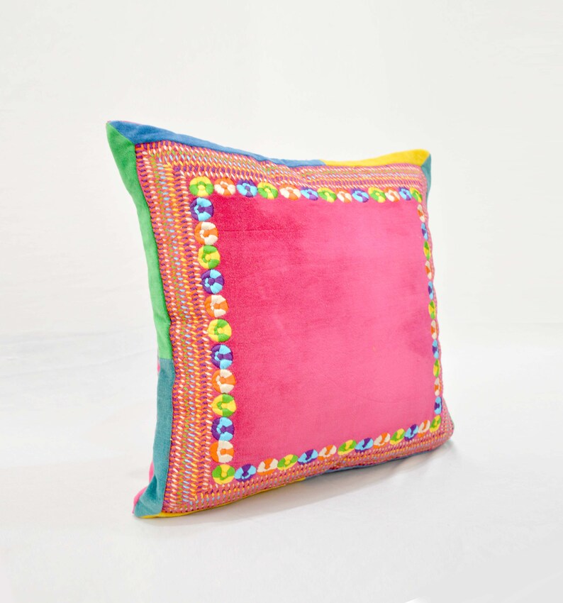 Bright Pink Pillow Cover Multicolour Hand Embroidery Etsy