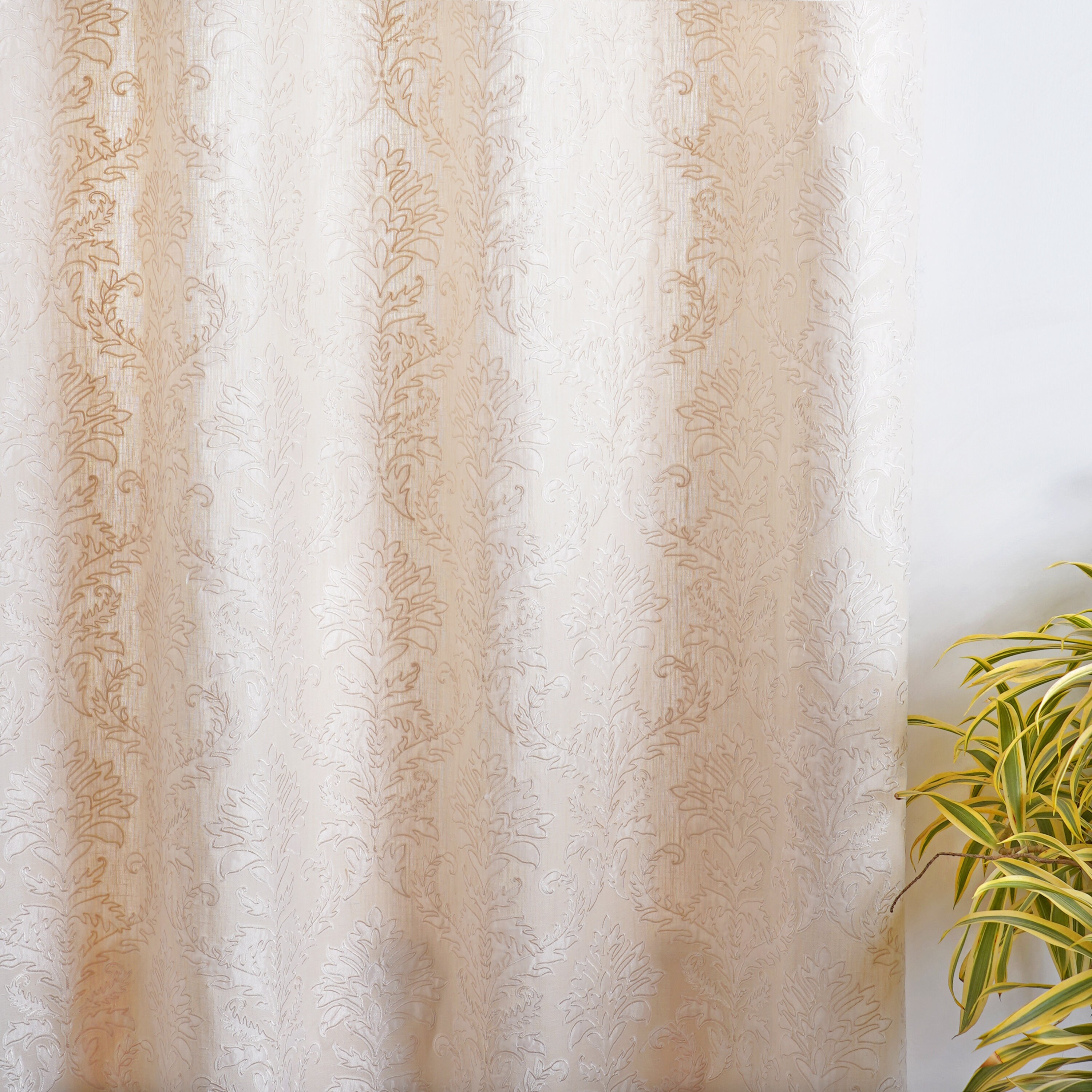 Off White Damask Pattern Applique and Embroidered Curtain Etsy