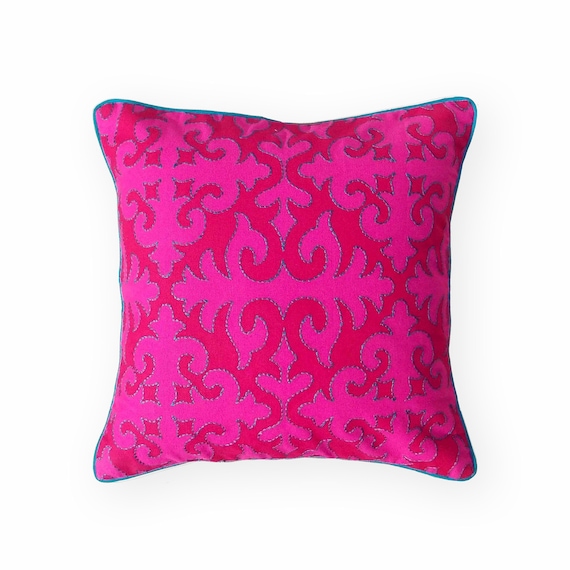 Bright pink pillow cover moroccan print with embroidery Etsy