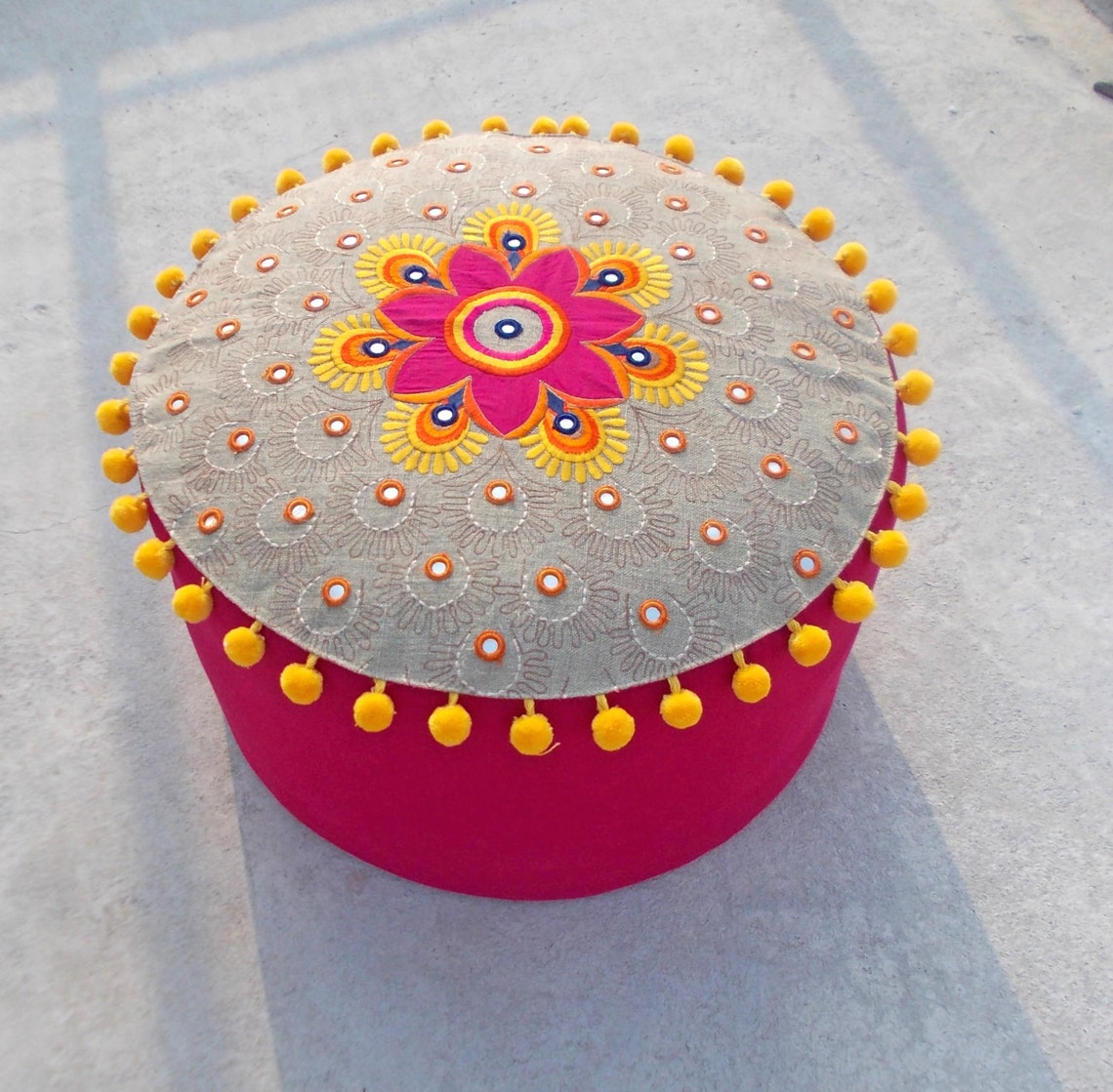 Pouf Cover Linen Cotton Multicolor Embroidery Tribal Etsy