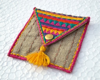 Set of 4 Pocket square coin bag, wire holder, handmade, gift, bohemian, moroccan size 3X3 inches