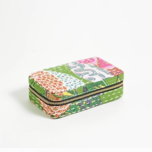 Kantha Grün Rechteckige Schmuckschatulle, Reisegeschenk, Brautjungfer Geschenk