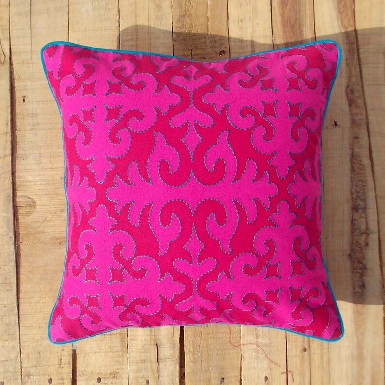 Bright pink pillow cover moroccan print with embroidery Etsy