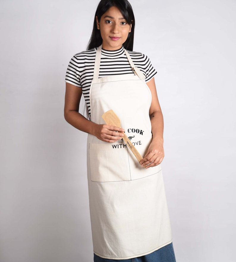 Off White Cotton Apron Embroidered Kitchen Housewarming Etsy