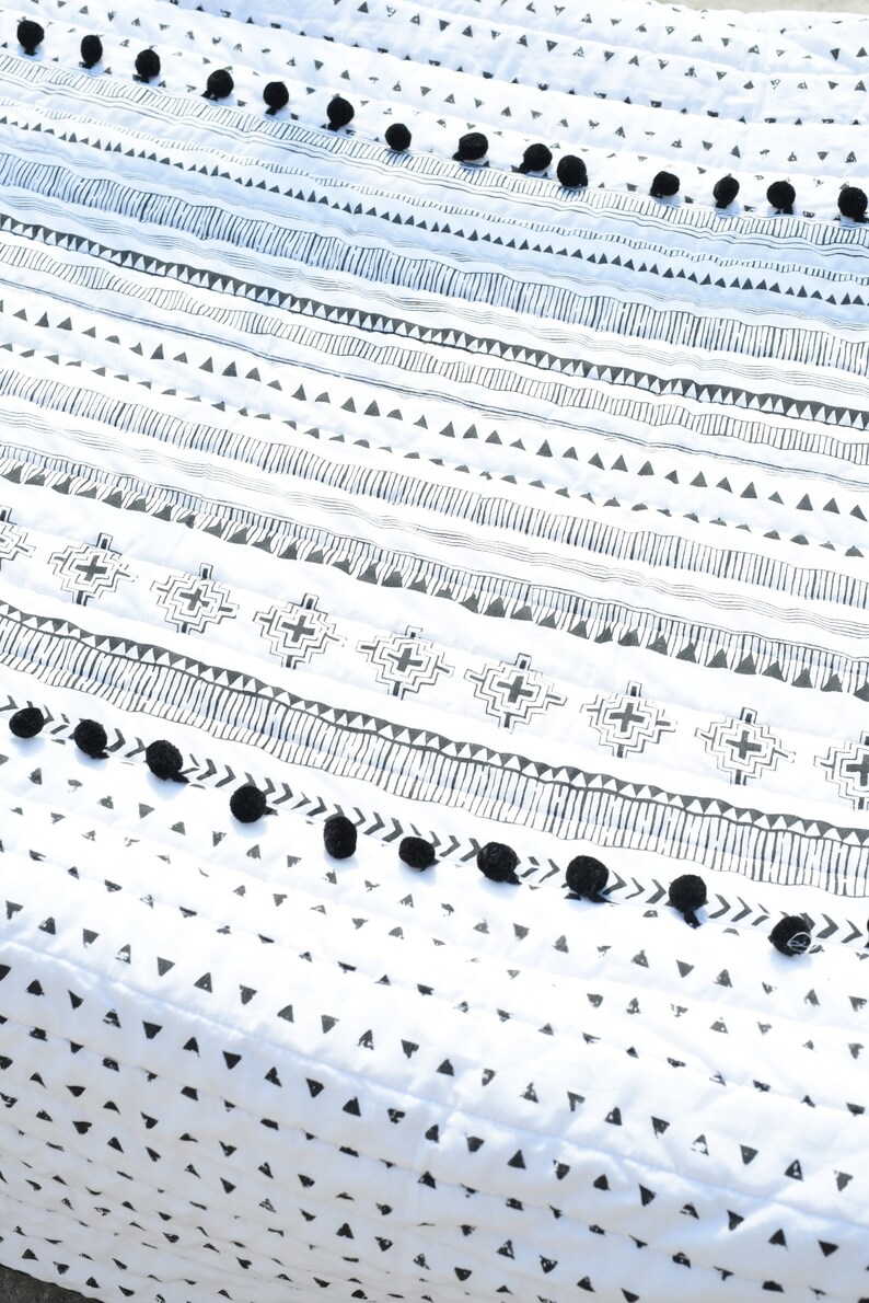 Aztec Quilted Bedspread Black and White Cotton Quilt Navajo Etsy