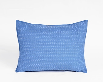 Denim Blue Stonewashed Kantha Quilted pillow cases Set - Sizes available