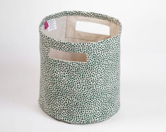 Canvas basket, green dot print, storage basket, fabric bin, sizes available