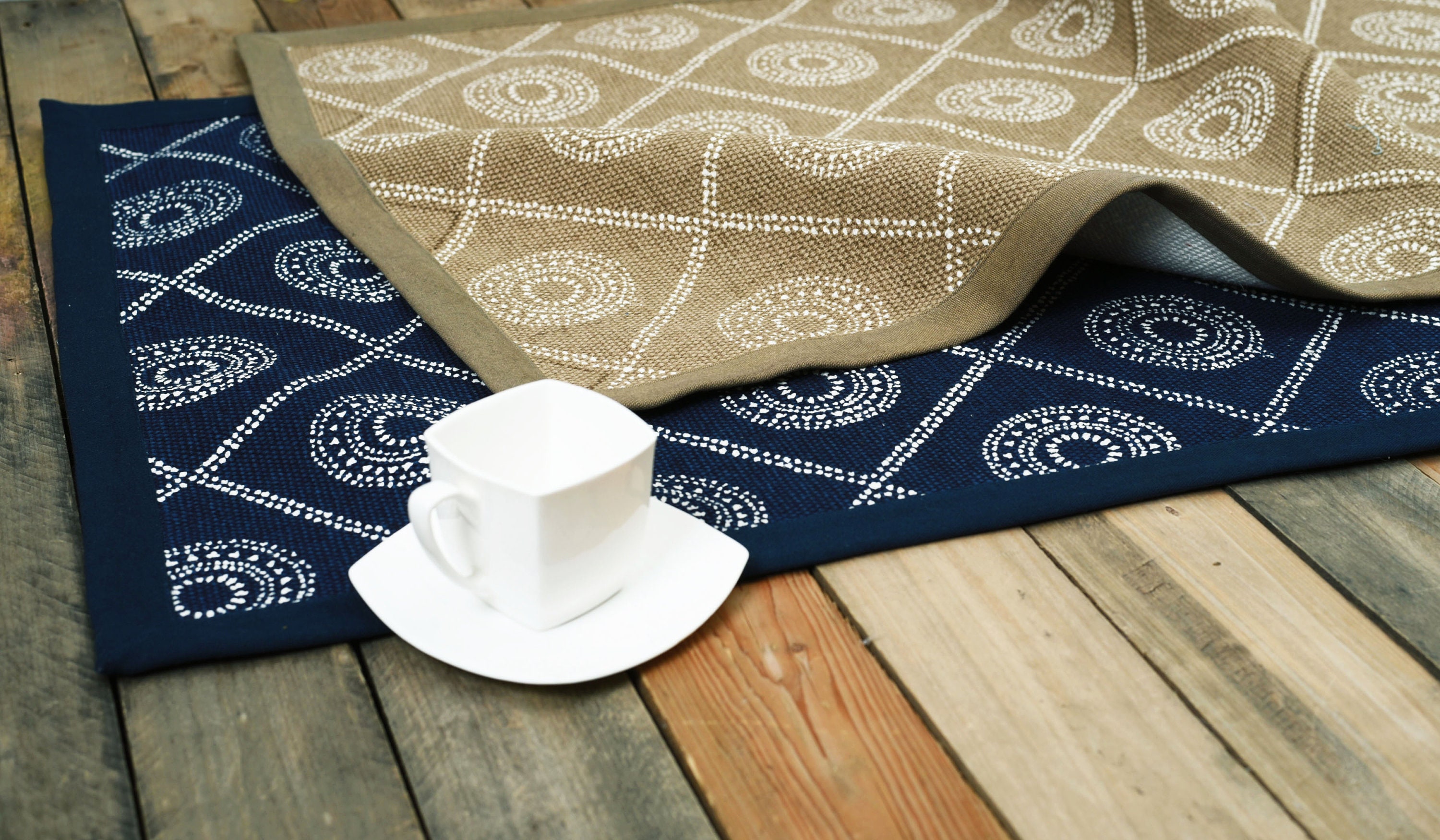 Indigo Cotton Printed Rug, Geometric Tribal Print, Rustic Decor (24x36 ...