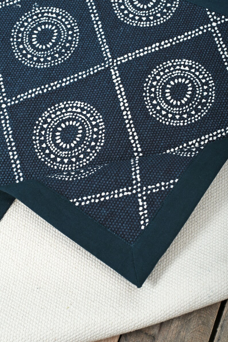 Indigo Cotton Printed Rug, Geometric Tribal Print, Rustic Decor (24x36 ...