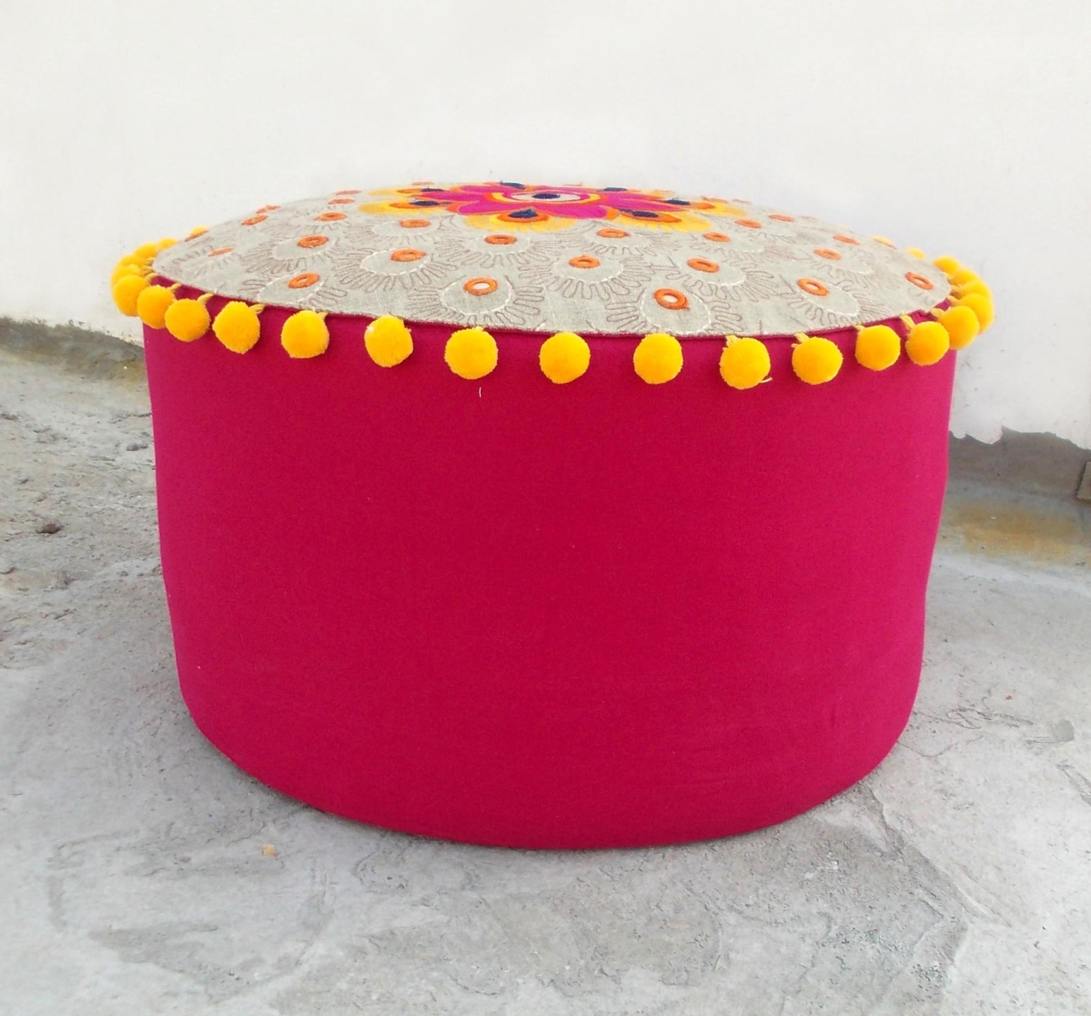 Pouf Cover Linen Cotton Multicolor Embroidery Tribal Etsy