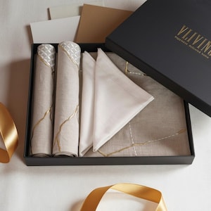 Kintsugi Table Linen Gift Set – Gold Zari, Silk Embroidery