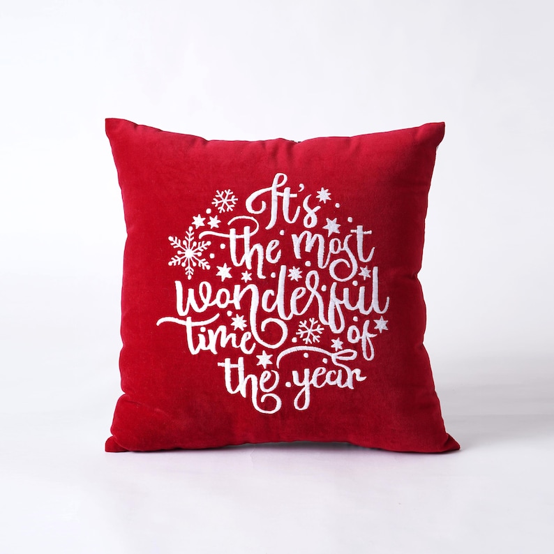 Red Christmas pillow cover in embroidered velvet sizes Etsy
