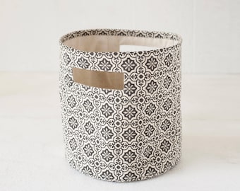 Canvas basket, tile print, black and white, storage basket, fabric bin, sizes available