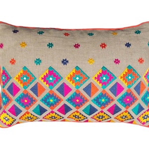 Colorful bohemian style linen pillow cover embroidered moroccan pillow case tribal indian cushion cover peruvian aztec pillow ethnic image 1