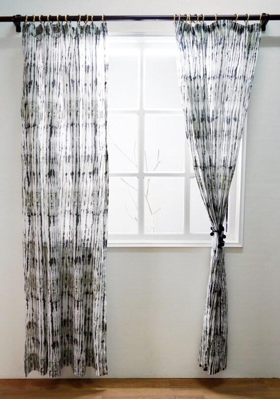 Grey Shibori Print Curtain Panel Cotton Voile Printed Sheer Etsy
