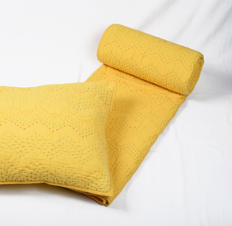 Yellow Quilted Pillow Cover Chevron Pattern Zig Zag Etsy