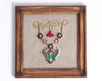 NECKLACE royal Indian jewellery wall art, embroidery and applique in hoop OR wooden frame