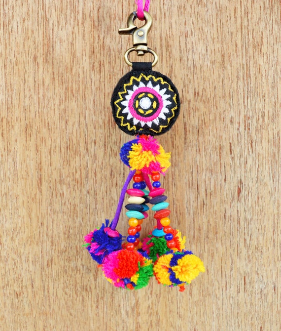 boho bag charm tribal Multicolor tassel bohemian handmade moroccan size 7 or 18 cms