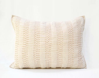BEIGE cotton linen Quilted pillow cases with stripe pattern quilting, Sizes available