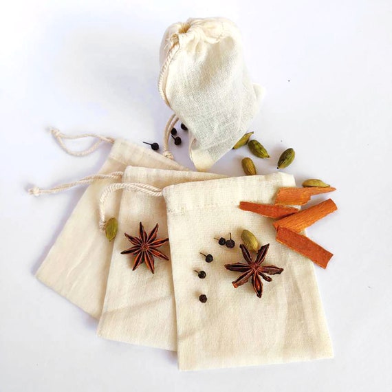 30 Sacchetti In Cotone Naturale Con Coulisse - Bustine Di Mussola Per Spezie, Tè, Infusi E Brodo - Riutilizzabili E Biodegradabili 10x8 Cm