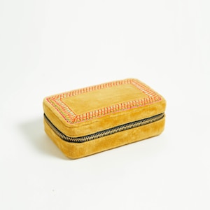 Mustard Velvet Rectangular Embroidered Jewellery box, travel gift, Bridesmaid gift
