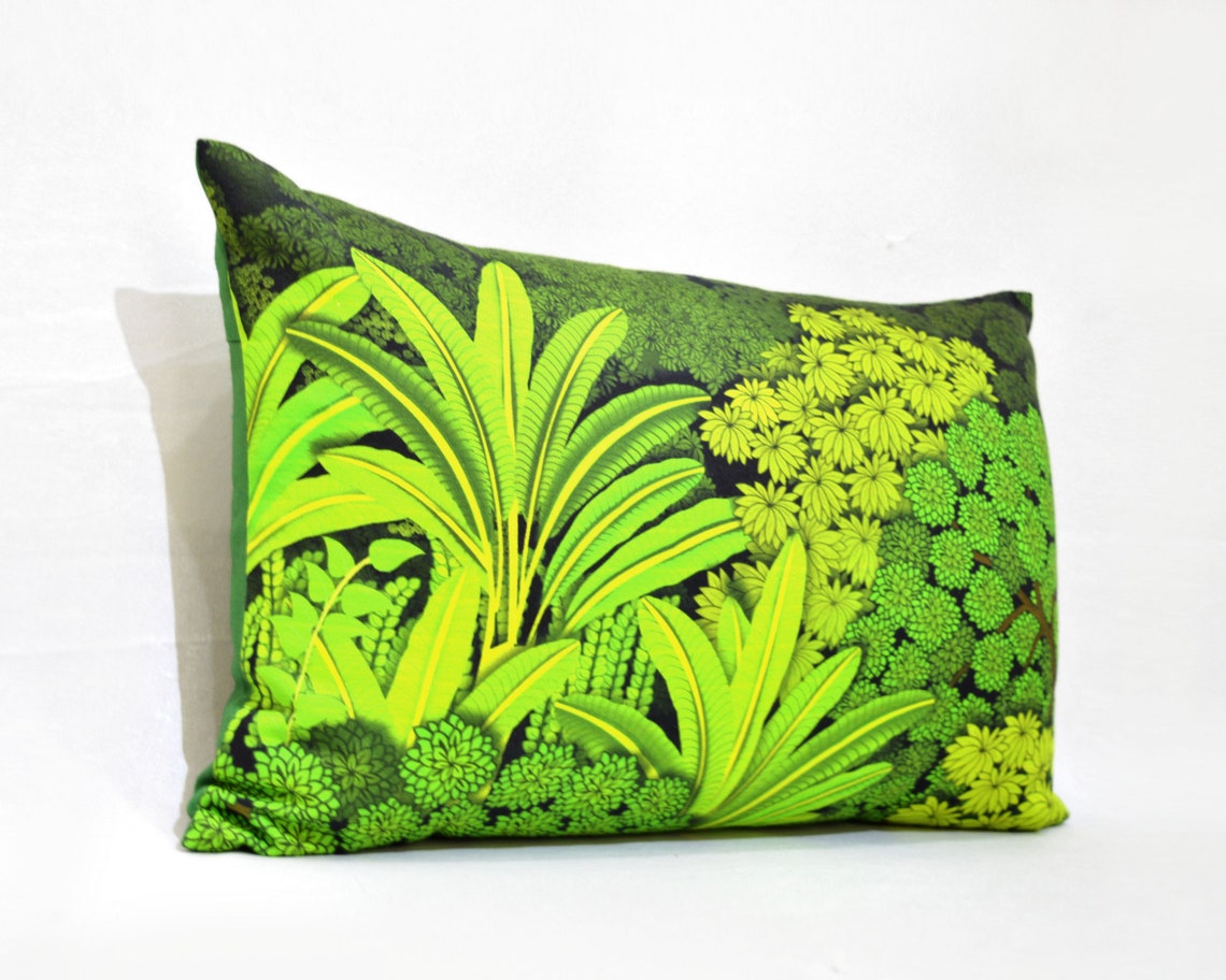 Green Tropical Pillow Cover Pichhwai Print Cotton Satin Etsy