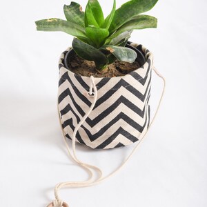 Cotton Canvas plant hanger, chevron pattern, black and white image 2