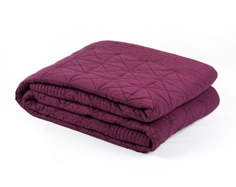 PLUM or MAROON cotton Quilt with diamond pattern, sizes available