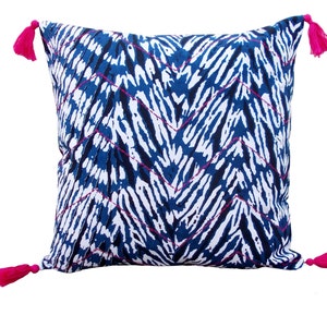 Cushion cover, printed, tie dye, blue, chevron, geometric, boho decor, cotton, sizes available image 1