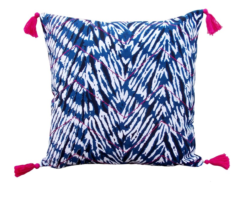 Cushion cover, printed, tie dye, blue, chevron, geometric, boho decor, cotton, sizes available image 1