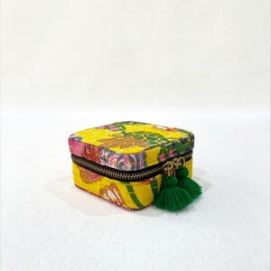 Kantha Yellow square Jewelry box, travel accessory, Bridesmaid gift