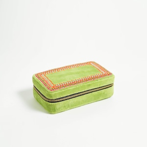 Lime Green Velvet Rectangular Embroidered Jewellery box, travel gift, Bridesmaid gift