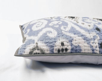 BLUE IKAT print Kantha quilt - stripe pattern quilted Pillow cases, sizes available