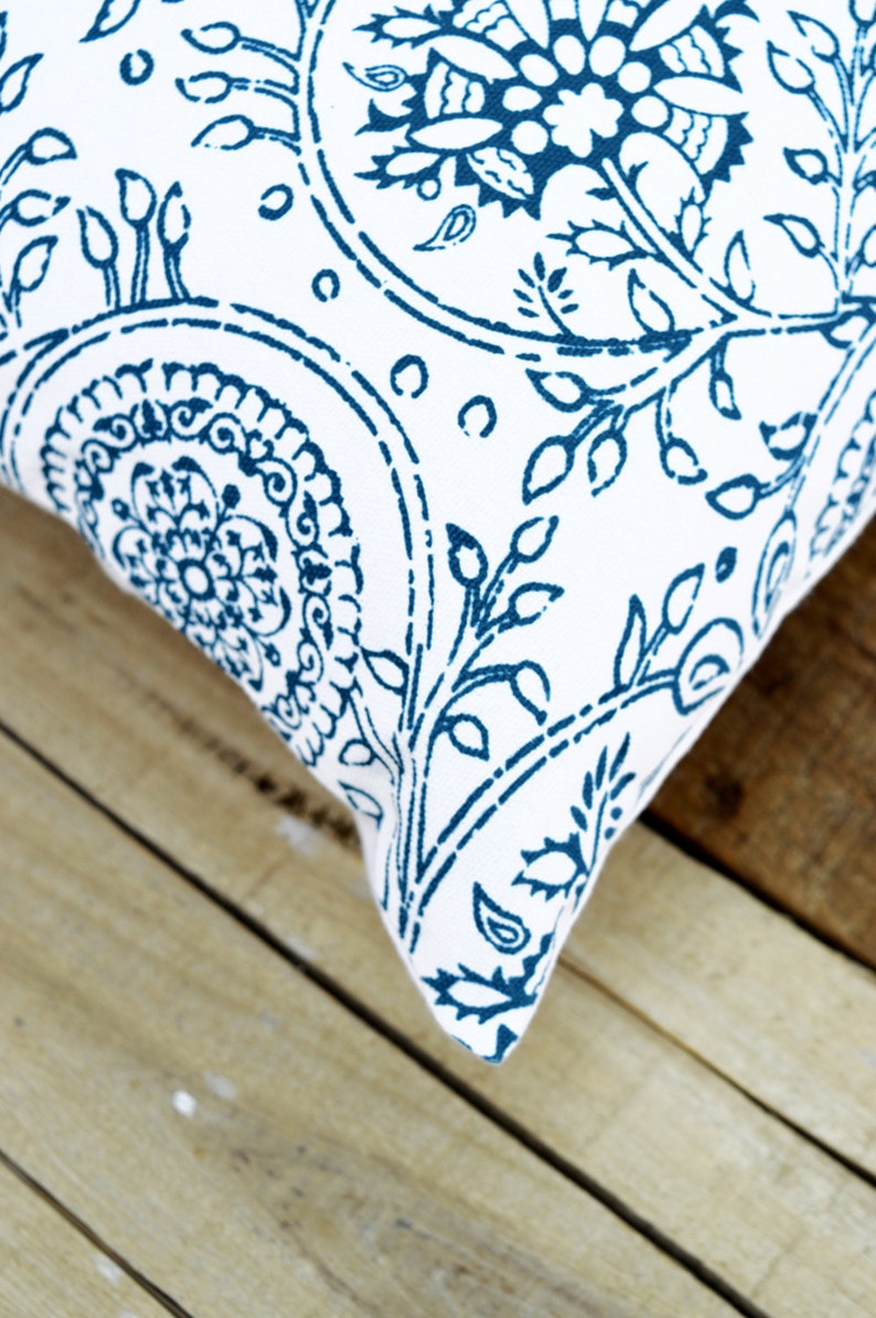 Kalamkari print indigo pillow cover blue cotton cushion Etsy