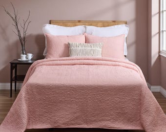 BLUSH Farbe Baumwolle Kantha gesteppte Bettwäsche Set - Streifenmuster Quilten, Größen erhältlich