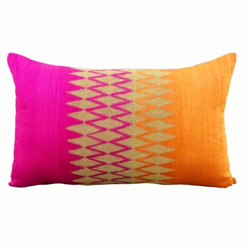 Silk Pillow Coverikat Embroidery Pink/orange Asian Style - Etsy