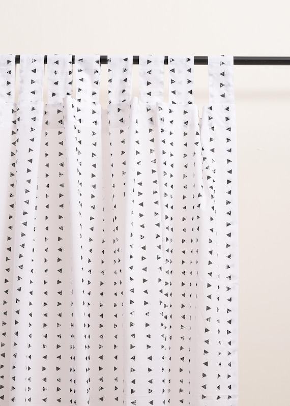 Black And White Curtain Panel Cabana Print Cotton Voile Etsy