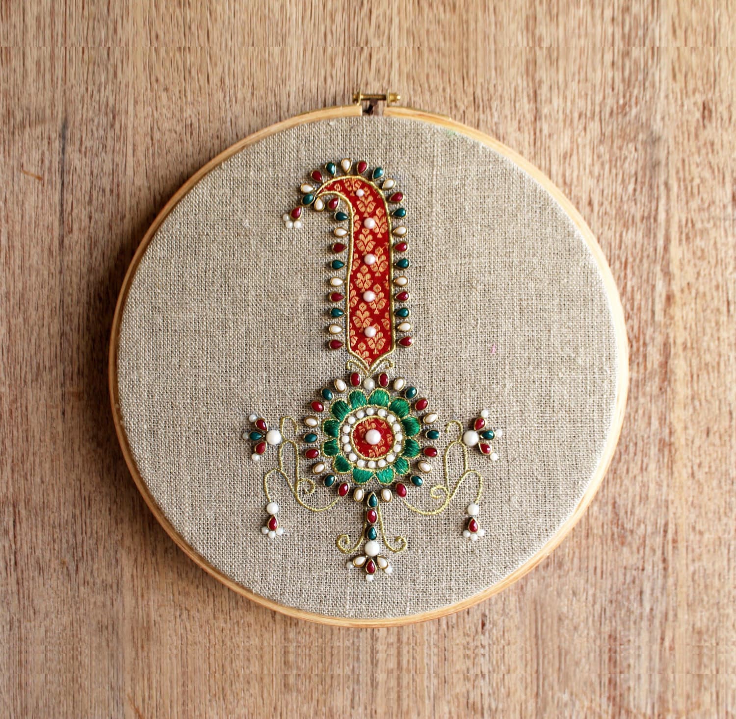 Hoop art Indian Jewellery machine embroidery linen with Etsy