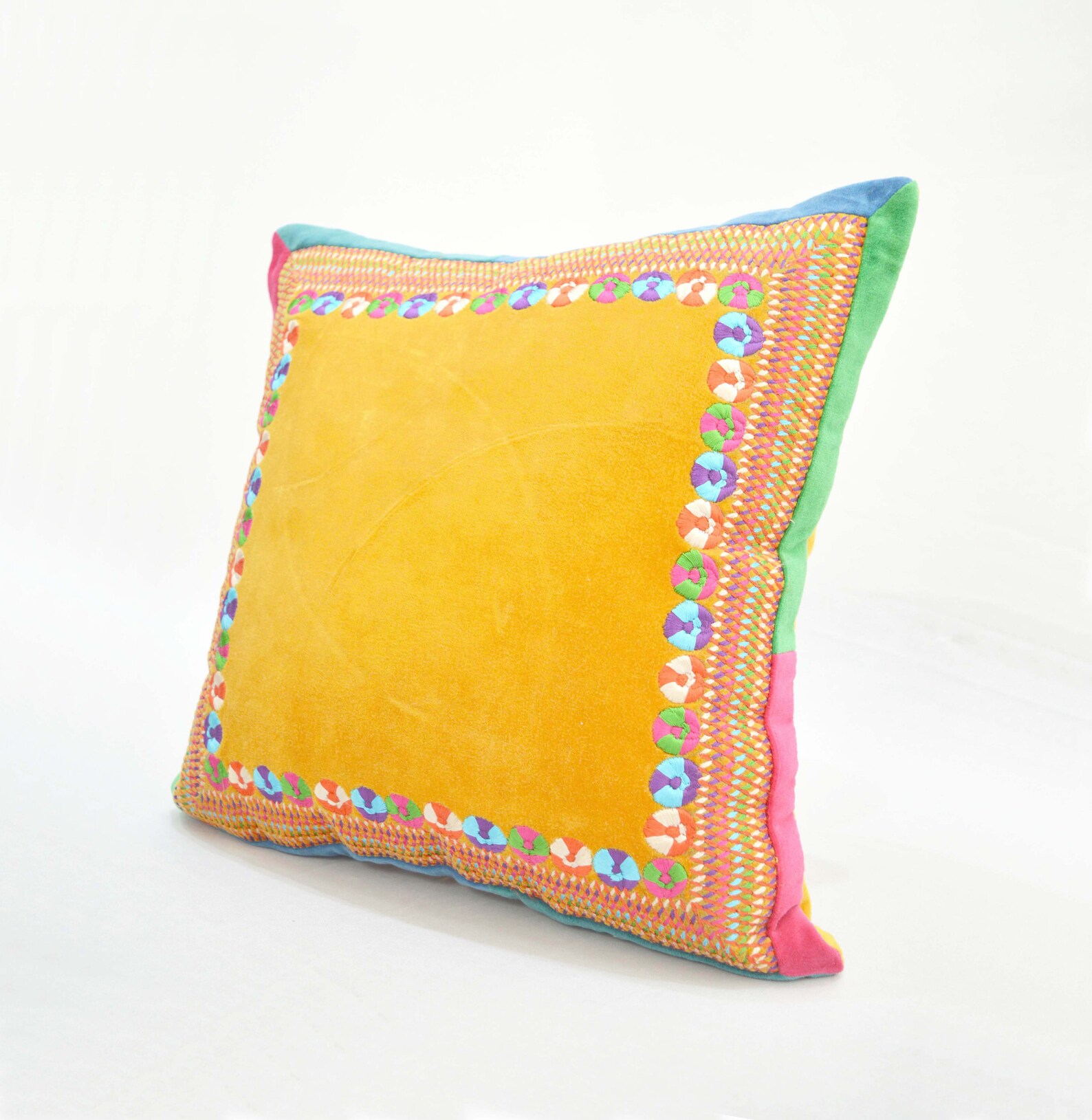 Yellow pillow cover multicolour hand embroidery bohemian Etsy