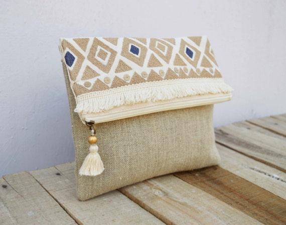 Boho Pouch, Moroccan, Natural Colour Linen Bag, Foldover Clutch,  Embroidered, 10X8 Inches - Etsy
