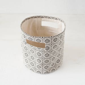 Canvas basket, tile print, black and white, storage basket, fabric bin, sizes available image 2