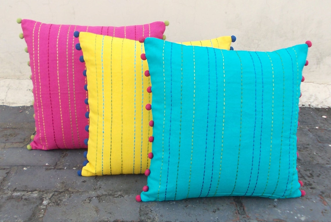 Turquoise Throw Pillow Cover Cotton Pillow Cover House Etsy