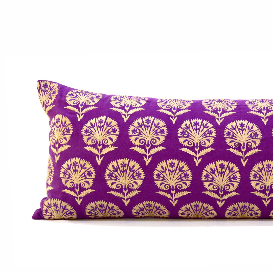 Plum Cotton Pillow Cover With Suzani Inspired Silk Embroidery Etsy