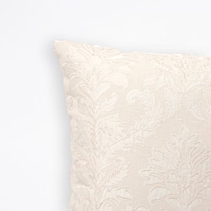 Off White Damask pattern applique and Embroidery pillow cover, Linen blend fabric, available in 16X16 inches, custom sizes on request image 5