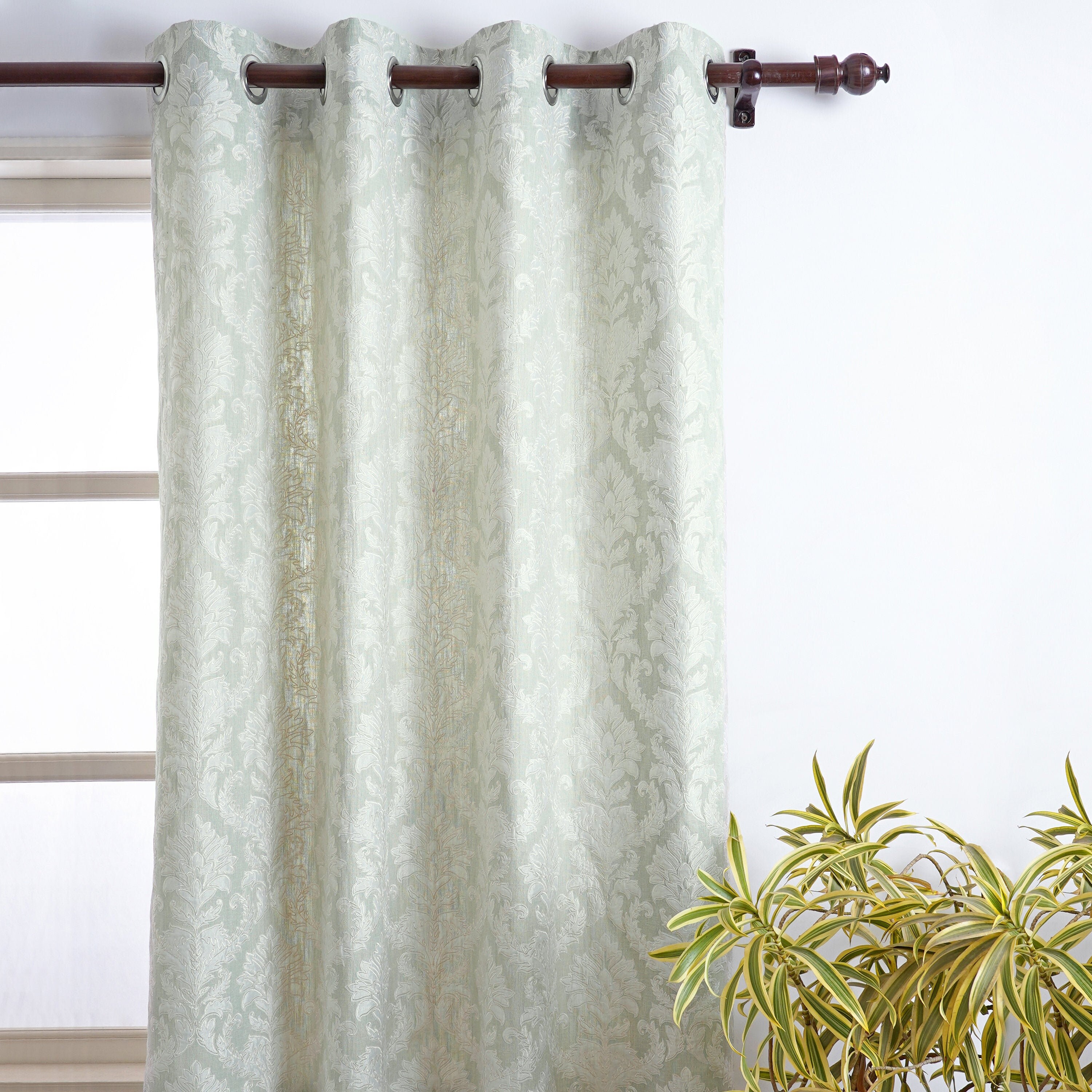 Sage green Damask pattern applique and Embroidered Curtain Etsy