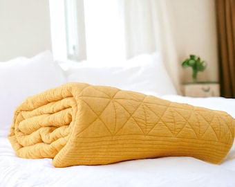 MUSTARD cotton Quilt with diamond pattern quilting, Sizes available
