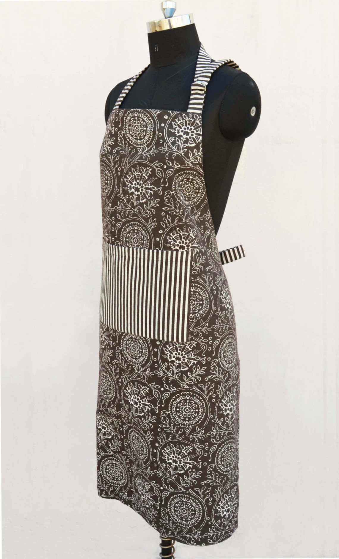 Brown - Kalamkari Block Printed Cotton Apron with Pocket