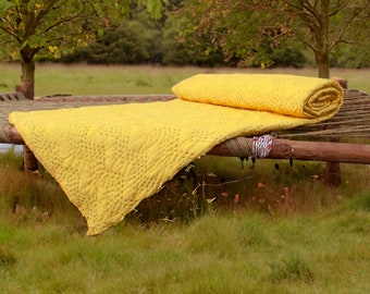QUILTED YELLOW chevron pattern kantha Quilt - 100% cotton, Sizes available