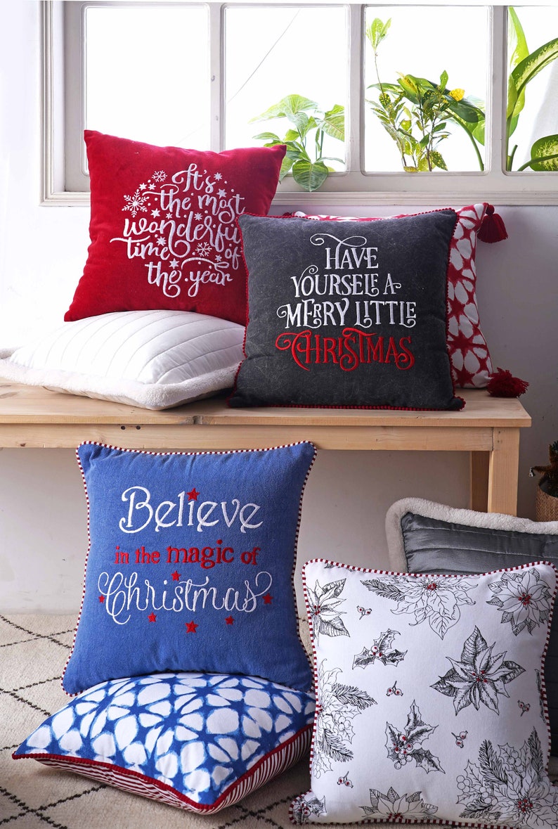 Christmas pillow cover, Blue and red colour, embroidery, cotton pillow cover, sizes available image 7