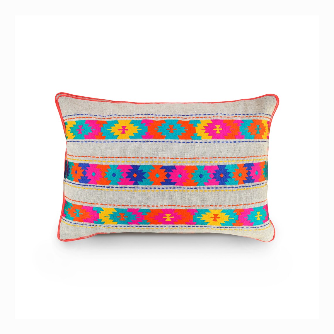 Colorful Bohemian Style Linen Pillow Cover Embroidered Etsy